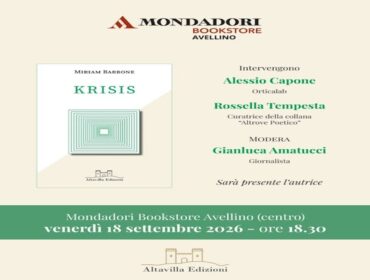 Avellino, venerdì 18 settembre alla Mondadori la presentazione di “Krisis” di Miriam Barbone