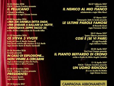 “Itaca Colonia Creativa” Stagione 2026/27. Il debutto il 24 ottobre